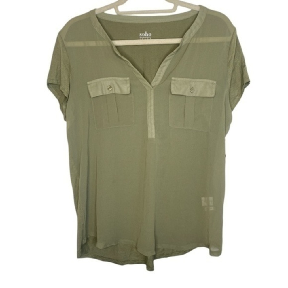 Soho Mesh Green Short Sleeve Blouse Size Medium New with tags